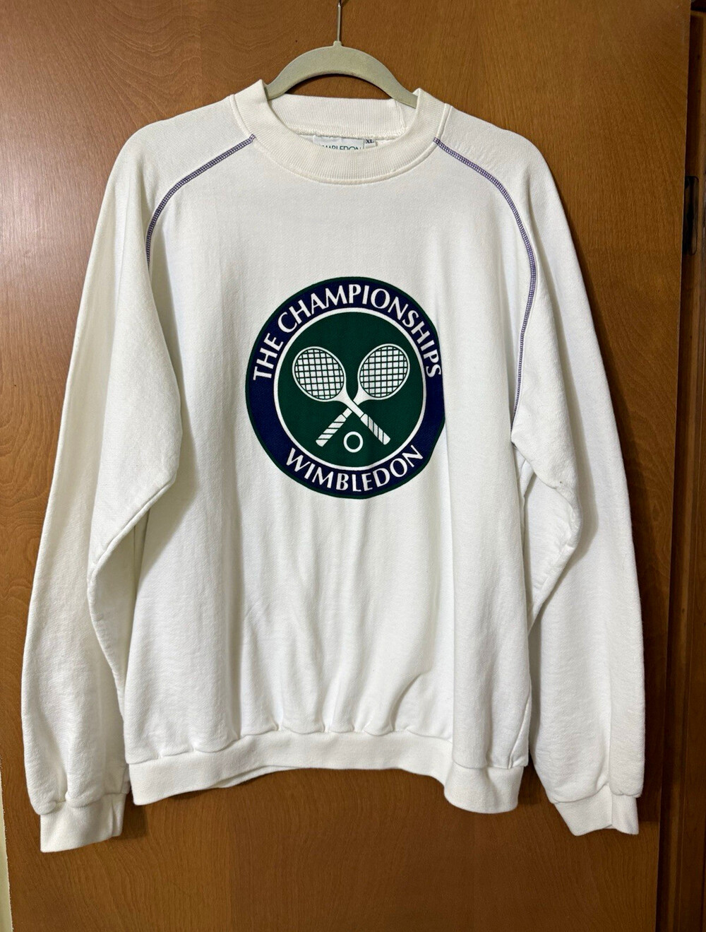 Vintage 90s Wimbledon Kent & Curwen Crewneck Sweatshirt White Purple Mens XL
